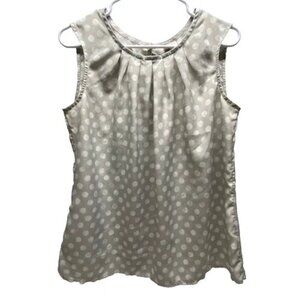 Merona Career Tank Blouse Women's Large Grey White Polka Dot Sleeveless Top EUC